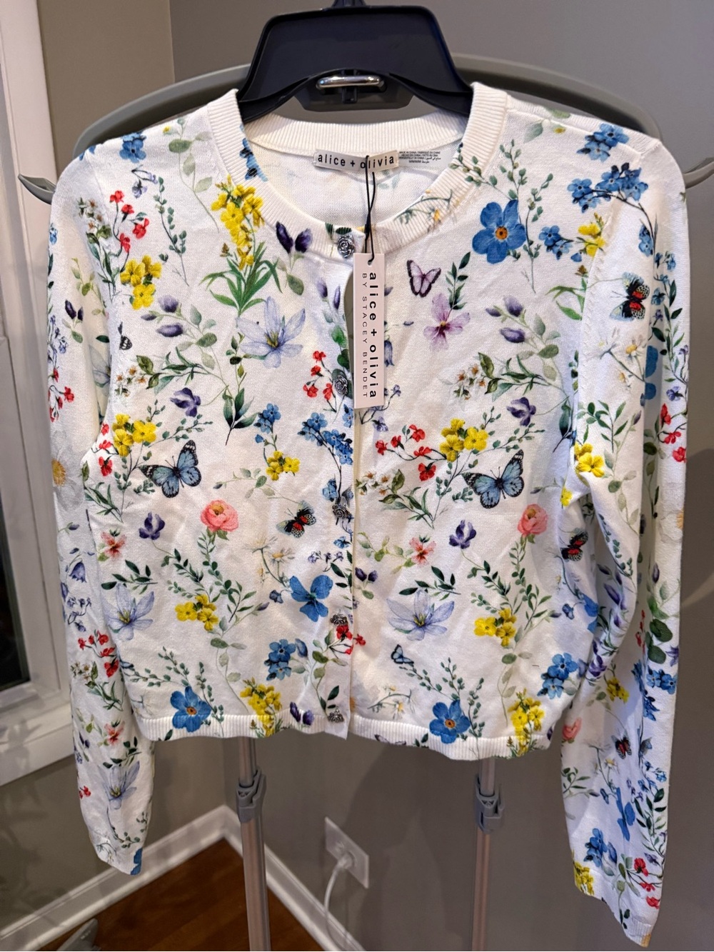Alice and Olivia Carson Floral Cotton Blend Cardigan